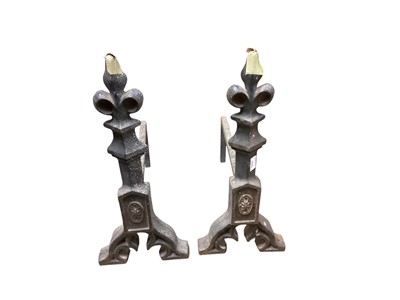 Lot 1515 - Pair of antique iron fire dogs