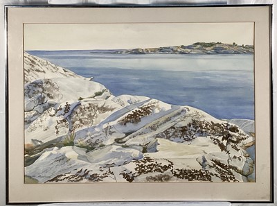 Lot 351 - Birgitta Heluriorru, contemporary , watercolour - Coastal Rocks, signed, 49cm x 69cm, in glazed frame