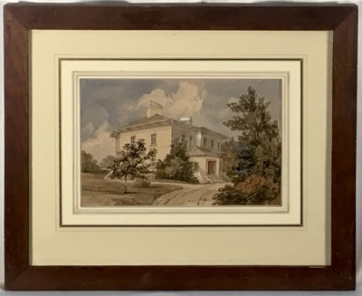 Lot 335 - Victorian English School watercolour - Cove House, Silverdale, label verso, in glazed oak frame, 15.5cm x 23cm