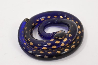 Lot 309 - Early 19th century Bristol blue glass coiled snake with gilt decoration, 11.5cm wide