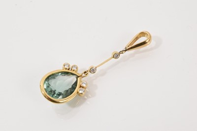 Lot 759 - Green tourmaline and diamond drop pendant