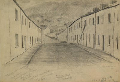 Lot 1350 - *Nan Youngman (1906-1995) graphite on paper - Augustus Street Ebbw Vale, signed and dated ‘51, heavily annotated, 25cm x 37cm in glazed frame