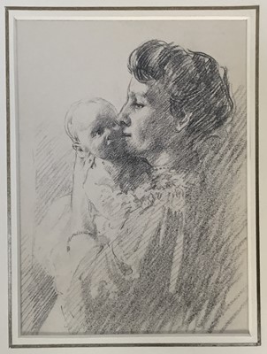 Lot 154 - James Arden Grant (1885-1973) charcoal - Portrait of the Artist's Wife and Son, 19cm x 14cm, with mount unframed