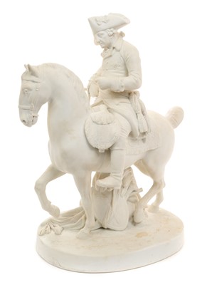 Lot 74 - 19th century Continental biscuit porcelain figure of King Frederick the Great of Prissia on horseback