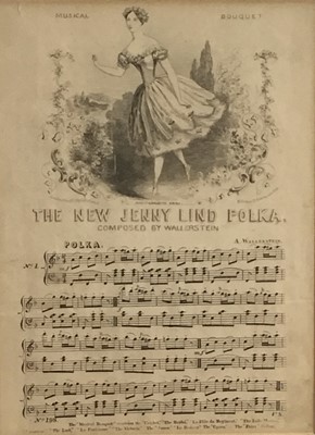 Lot 33 - Carlotta Grisi, the ballet dancer, the New Jenny Lind Polka sheet music cover published by Charles Holt, 1147, in carved giltwood frame, and two others