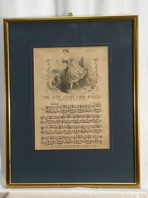 Lot 33 - Carlotta Grisi, the ballet dancer, the New Jenny Lind Polka sheet music cover published by Charles Holt, 1147, in carved giltwood frame, and two others
