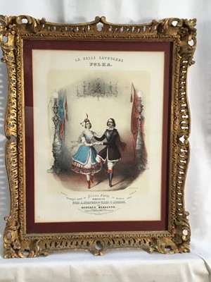 Lot 33 - Carlotta Grisi, the ballet dancer, the New Jenny Lind Polka sheet music cover published by Charles Holt, 1147, in carved giltwood frame, and two others