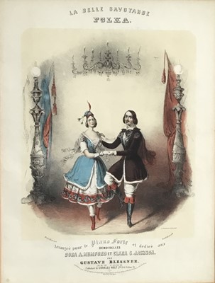 Lot 33 - Carlotta Grisi, the ballet dancer, the New Jenny Lind Polka sheet music cover published by Charles Holt, 1147, in carved giltwood frame, and two others