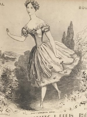 Lot 33 - Carlotta Grisi, the ballet dancer, the New Jenny Lind Polka sheet music cover published by Charles Holt, 1147, in carved giltwood frame, and two others