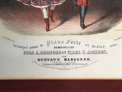 Lot 33 - Carlotta Grisi, the ballet dancer, the New Jenny Lind Polka sheet music cover published by Charles Holt, 1147, in carved giltwood frame, and two others