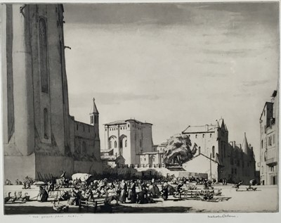 Lot 198 - Malcolm Osborne (1880-1963) etching and aquatint, The goose fair at Albi