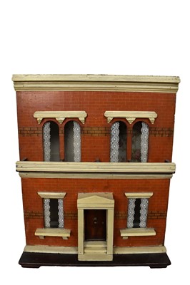 Lot 1516 - Late 19th / early 20th century scratch built dolls house, with hinged front, 55cm wide x 32cm deep x 68cm high