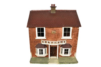 Lot 806 - Early 20th century scratch built dolls house, dated 1921, the rear hinged for access, 60cm wide x 52cm deep x 67cm high