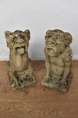 Lot 1560 - Pair of composition garden statuary gargoyles, 30cm high