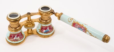 Lot 1143 - Late 19th century French enamel and mother of pearl opera glasses