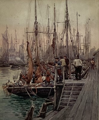 Lot 9 - English School, early 20th century, watercolour - Busy Harbour, 30cm x 24cm, in glazed gilt frame