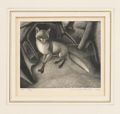 Lot 1279 - *Agnes Miller Parker (1895-1980) signed limited edition woodcut - 'Fox', 25/40, dated 1929, inscribed in pencil, 12cm x 13.5cm, in glazed frame