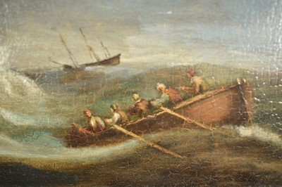 Lot 1465 - Continental School, late 18th/early 19th century oil on panel - Ship in Distress, unframed, 25cm x 36cm, wax collection seal verso