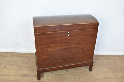 Lot 1601 - Regency mahogany and boxwood lined wine cooler, of domed form, with flush brass drop carrying handles, on bracket feet, 53cm wide x 30cm deep x 55cm high, interior now vacant