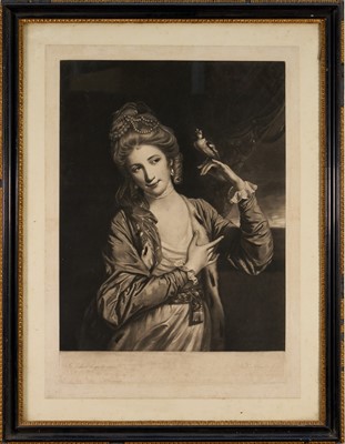 Lot 1407 - Richard Houston after Sir Joshua Reynolds, mezzotint on laid paper, "Miss Harriet Powell" (in the character of Leonora from the opera Padlock), rare proof before all letters, framed and glazed H...