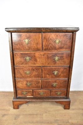 Lot 1607 - 18th century and later walnut cabinet, with arrangement of crossbanded drawers on bracket feet, 72cm wide x 41cm deep x 103cm high