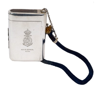 Lot 130 - Of Royal Yacht interest, Late Victorian Royal presentation silver combined cigarette and Vesta case .The lid engraved with crowned Royal Anchor and rose crest for H.R.H. Prince George The Duke o...