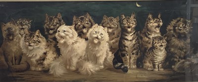 Lot 99 - A Cats Chorus, after Louis Wain, coloured Edwardian Print, 41cm x 97cm, in glazed frame