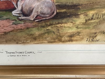 Lot 105 - Manner of Thomas Sydney Cooper watercolour - Cattle at Rest, bears signature, 28cm x 36cm, in glazed frame