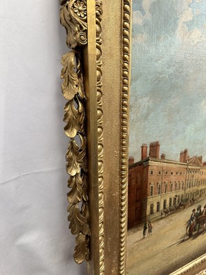 Lot 1301 - Edward Dayes (1763-1804) oil on canvas - Grosvenor Square, circa 1785, 71.5cm x 91.5cm, in fine 'Kent' frame.Provenance: property from Edward Curzon, 6th Earl Howe of Gopsall Park and