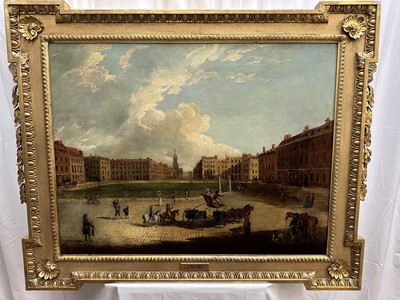 Lot 1302 - Edward Dayes (1763-1804) oil on canvas - Hanover Square, circa 1785, 71.5cm x 91.5cm, in fine 'Kent' frame.Provenance: property from Edward Curzon, 6th Earl Howe of Gopsall Park