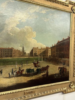 Lot 1302 - Edward Dayes (1763-1804) oil on canvas - Hanover Square, circa 1785, 71.5cm x 91.5cm, in fine 'Kent' frame.Provenance: property from Edward Curzon, 6th Earl Howe of Gopsall Park