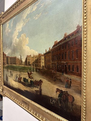 Lot 1302 - Edward Dayes (1763-1804) oil on canvas - Hanover Square, circa 1785, 71.5cm x 91.5cm, in fine 'Kent' frame.Provenance: property from Edward Curzon, 6th Earl Howe of Gopsall Park