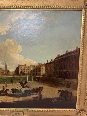 Lot 1302 - Edward Dayes (1763-1804) oil on canvas - Hanover Square, circa 1785, 71.5cm x 91.5cm, in fine 'Kent' frame.Provenance: property from Edward Curzon, 6th Earl Howe of Gopsall Park