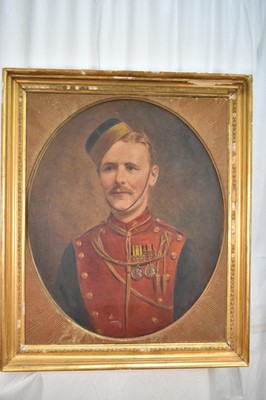 Lot 1426 - Leon Sprinck, early 20th century, oil on canvas - Portrait of a British Lancer, circa 1905, wearing medals including Boer War, 75cm x 65cm, in gilt frame