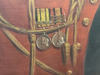 Lot 1426 - Leon Sprinck, early 20th century, oil on canvas - Portrait of a British Lancer, circa 1905, wearing medals including Boer War, 75cm x 65cm, in gilt frame