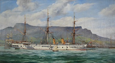 Lot 1430 - Joseph Banks, 1920s oil on canvas - H.M.S. Boadicea at Anchor, signed and dated, 46cm x 81.5cm, framed