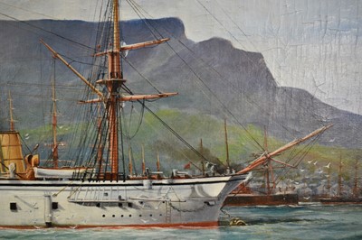 Lot 1430 - Joseph Banks, 1920s oil on canvas - H.M.S. Boadicea at Anchor, signed and dated, 46cm x 81.5cm, framed