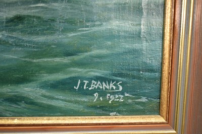 Lot 1430 - Joseph Banks, 1920s oil on canvas - H.M.S. Boadicea at Anchor, signed and dated, 46cm x 81.5cm, framed
