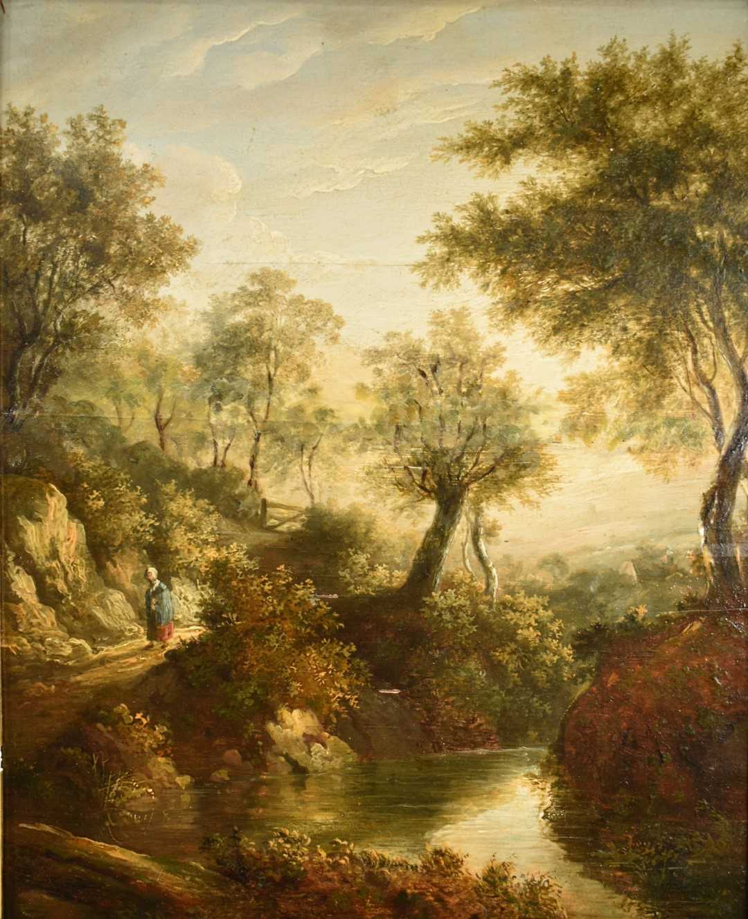 Lot 1427 - Norwich School, 19th century, oil on panel - River Landscape, 31cm x 25cm, in deep gilt frame