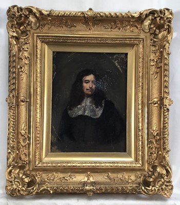 Lot 19 - 17th style oil on panel, figure in 17th century costume, in gilt frame