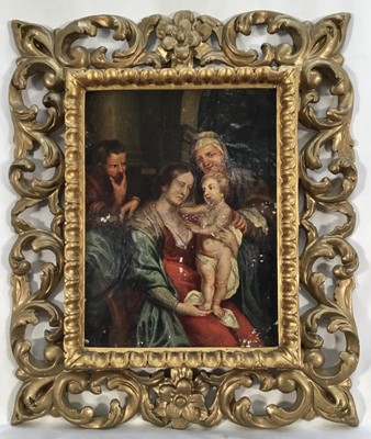 Lot 20 - 19th century Continental oil on copper, holy family, in Florentine frame