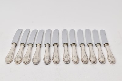 Lot 503 - 12 early 20th century Continental dinner knives with stainless steel blades and silver handles