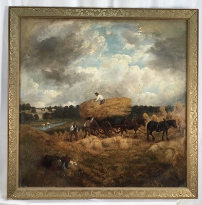 Lot 23 - J F Hughes oil on canvas, Carrying Wheat near Ascot