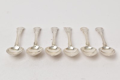 Lot 504 - Set of six George IV Irish silver Kings pattern with Union Heel dessert spoons