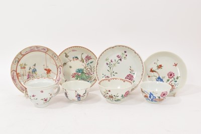 Lot 339 - Three 18th century Chinese famille rose porcelain tea bowls and saucer, and a non-matching tea cup and saucer (8)