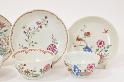Lot 339 - Three 18th century Chinese famille rose porcelain tea bowls and saucer, and a non-matching tea cup and saucer (8)
