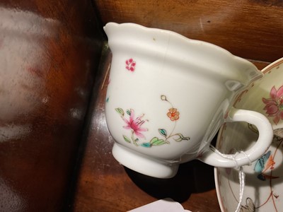 Lot 339 - Three 18th century Chinese famille rose porcelain tea bowls and saucer, and a non-matching tea cup and saucer (8)