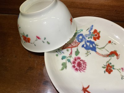 Lot 339 - Three 18th century Chinese famille rose porcelain tea bowls and saucer, and a non-matching tea cup and saucer (8)