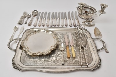 Lot 782 - Selection of silver plate, including large twin handled tray with scroll/floral decoration