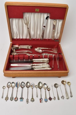 Lot 511 - Light oak canteen containing a selection of miscellaneous silver cutlery and flatware